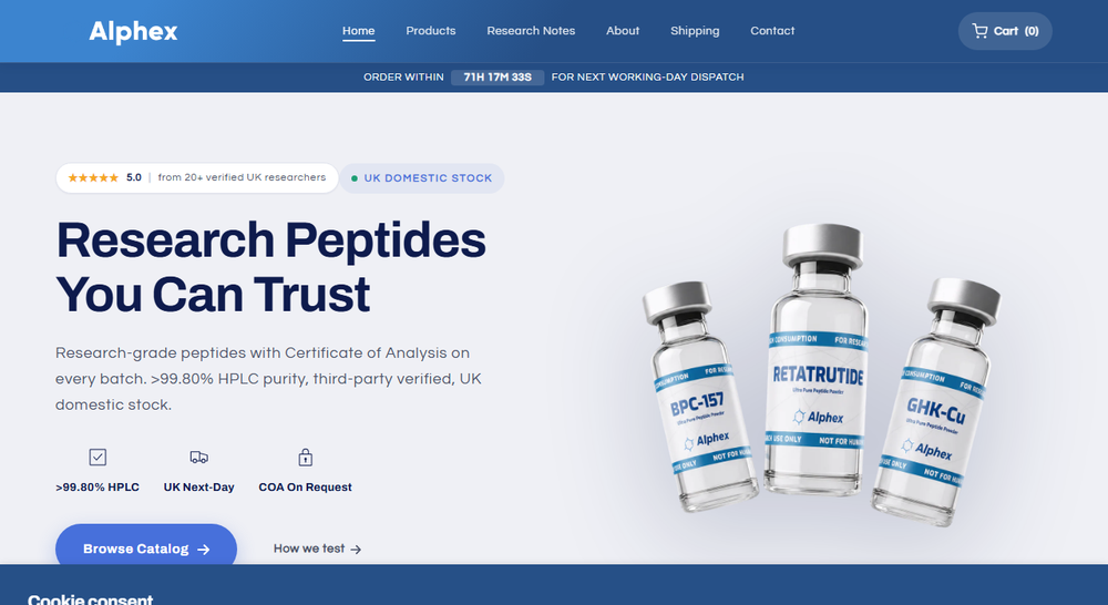 Screenshot of the Alphex website